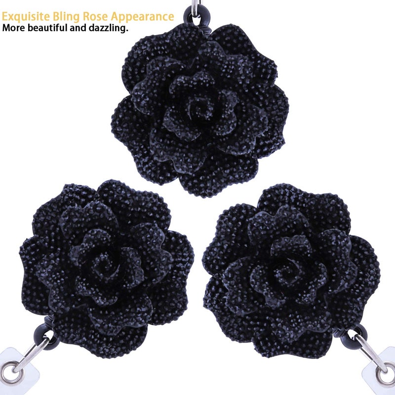 Soleebee 28'' Retractable Badge Reel, Bling Bling Rose Nurse ID Badge Holder Reel with Belt Clip - Black - Image 5